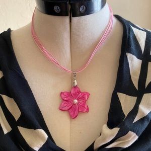 Pink Mother of Pearl Plumeria Necklace